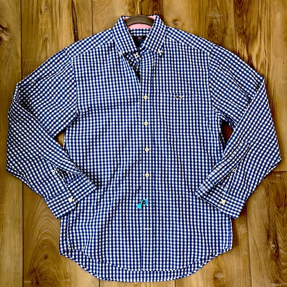 Vineyard Vines Classic Fit Tucker Shirt Blue Gingham Size Small Whale Logo